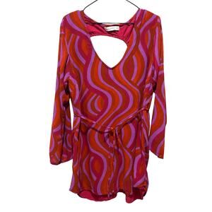 Faithfull the Brand Retro Pattern Cutout Mini Dress Size 10  Boho Party